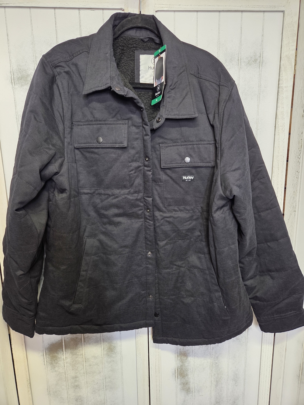NWT Hurley Men's Black Quilted Button-Up Jacket